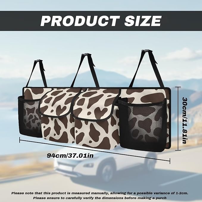 Brown Cow Print Car Trunk Organizer,Super Capacity Backseat Trunk Organizer with 4 Pocekt,Backseat Hanging Car Storage Bag Foldable Cargo Storage Fit for Van,SUVs