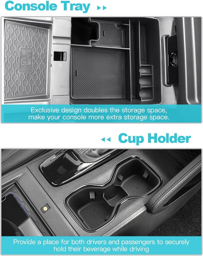 CDEFG 2Pcs for 2026 Nissan Frontier Center Console Organizer Tray for 2022-2025 2026 Nissan Frontier Accessories Middle Console Organizer Armrest Storage Box & Cup Holder