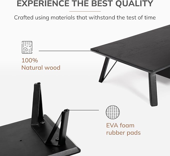 Anji Mountain Monitor Stand - Desktop Organizer & Laptop Riser, Ergonomic Monitor Riser, Space-Saving Monitor Stand for Desk, Durable Construction, Easy Assembly, Ideal for Home & Office,Black