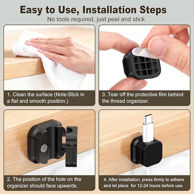 6 Pack Magnetic Cable Clips, Cord Organizer Holder with Strong Adhesive, Desk Cable Management for Home Office Car Desktop Nightstand, Adjustable Wire Keeper, Black