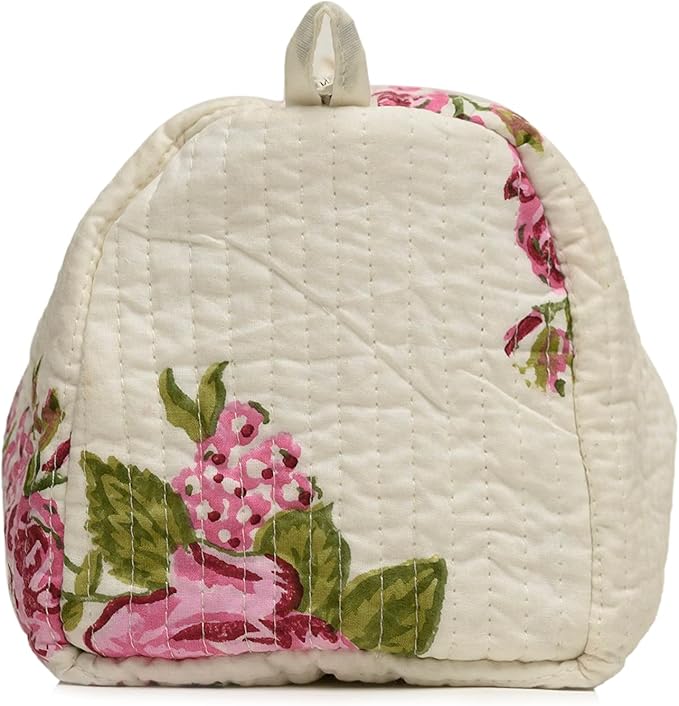 Cotton Hand Block Floral Print Toiletry Bag For Women Make Up Cosmetic Bag Jewelry Organizer Kit Storage Bag Case Travel Accessories Essential Toiletries Purse Open Pouch White 1 (9.25"x 6.88"x 4.5")