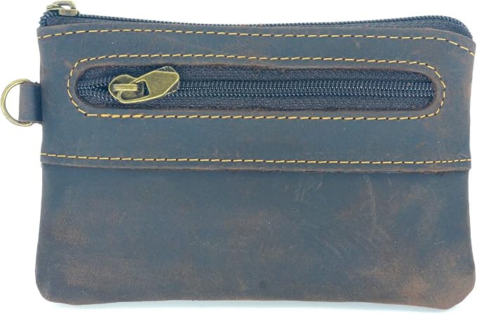 JJNUSA Genuine Leather Zipper Coin Purse for Men, Credit Card Case Holder, Mens Tray Purses Coin Purse Cash Change Wallet Car Smart Holder Money Pouch Darkbrown