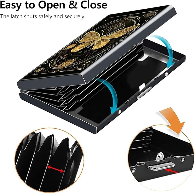 Credit Card Holder, Golden Moth Moon Butterfly Design Mini RFID Blocking Aluminum Wallet Slim Metal Hard Case Shell Travel Wallet ID Case Small Credit Cards Case Business Cards for Women Men