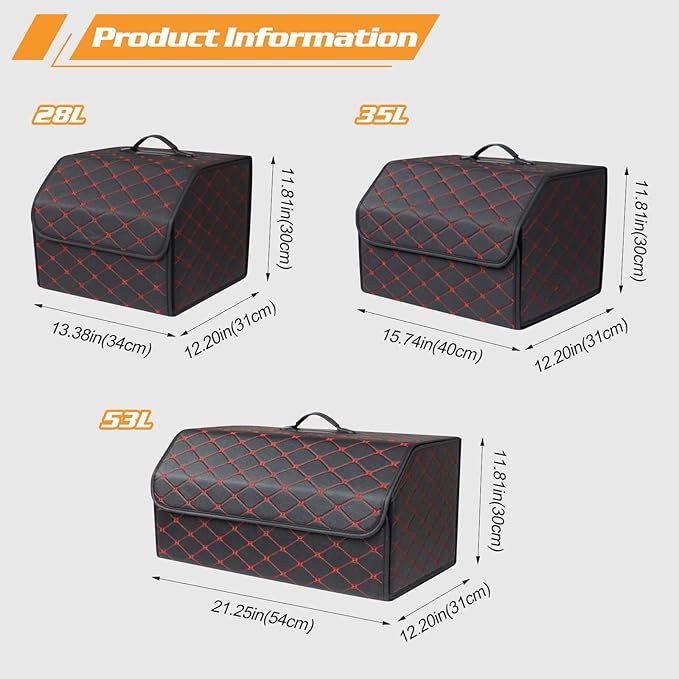 Ergocar Car Trunk Organizer Luxury Foldable Car Boot Tidy Storage Box Waterproof PU Car Boot Storage Organiser for Car/SUV/Truck/Auto (Red Wine-M)