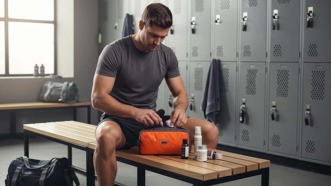 GOX Small Travel Toiletry Bag, Dopp Kit Case For Men, Multifunction Organizer Pouch (Orange/Grey)