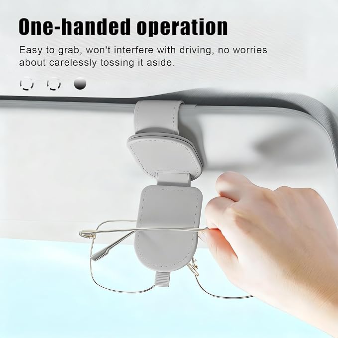Sunglass Holder for Car Visor, Magnetic Leather Eyeglass Holder, Universal Car Sunglass Organizer Visor Accessories for SUV Truck Pickup, 2 Pack (Gray)