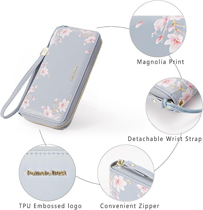 Pomelo Best Womens Wallet RFID Blocking Leather Multi Credit Card Large Capacity Wristlet Zip Around Long Wallets for Lady