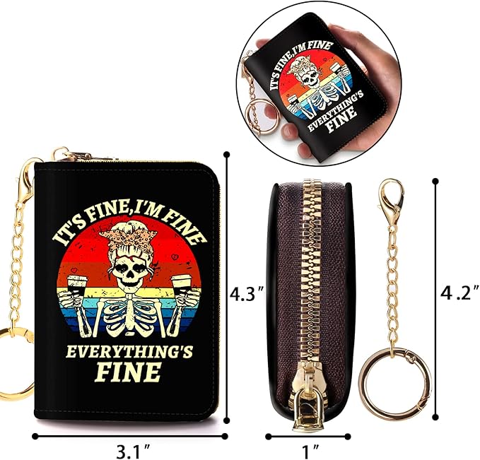 Credit Card Holder RFID Wallet, Small Card Holder Wallet for Women with Keychain Zipper, Funny Leather Print Credit Card Wallets Accordion Gift