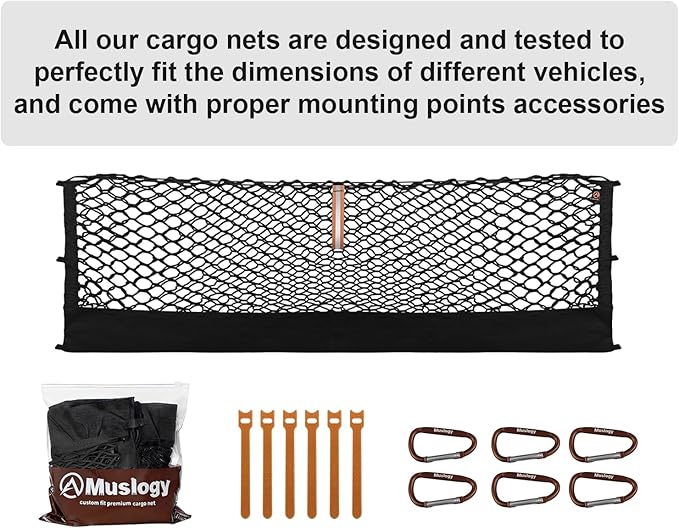 Muslogy Truck Bed Cargo Net Trunk Netting Compatible with 2013-2026 Chevy Silverado & GMC Sierra 1500/2500HD/3500HD Accessories, Pickup Cargo Organizer SUV Sedan Storage Net w/Heavy Duty Carabiners