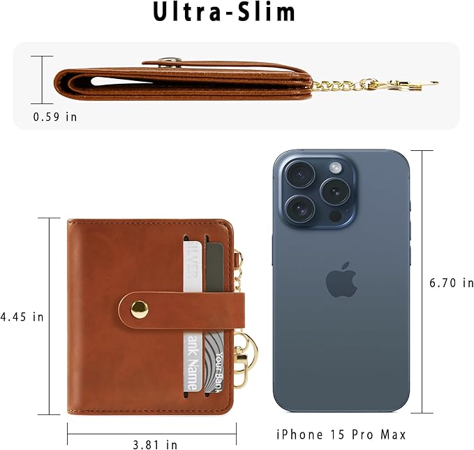 Airkit Small Wallets Woman RFID Blocking Leather Credit Card Holder - with ID Window - Card Wallets for Women - with Zipper Coin Purse - Keychain Wallet