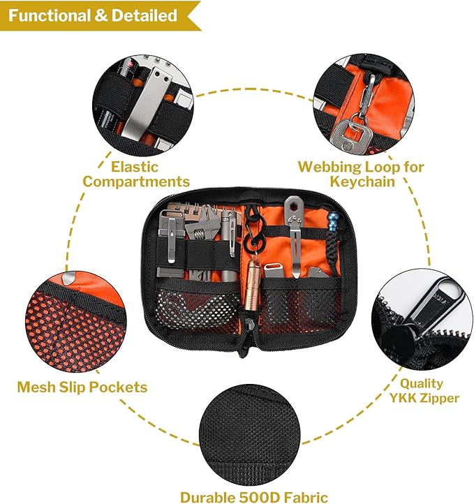 VIPERADE VE10 EDC Pouch Small Pocket Tool Pouch with 10 Compartments, Men's Pocket Organizer for Multitools, EDC Organizer with Patches Area for DIY (Black Gray Camo)