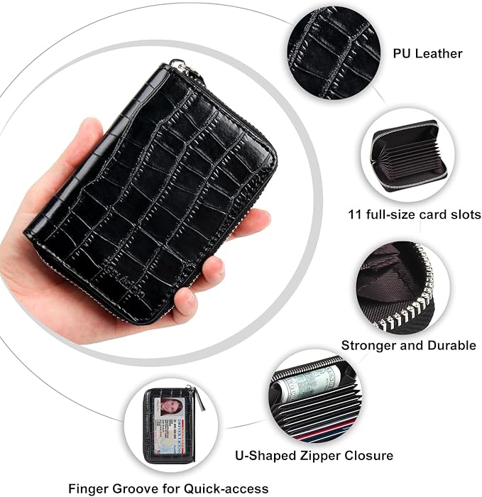 EcoVision Credit Card Holder RFID Card Case Wallet, Small Accordion Zipper Card Case Holder, Card Organizer Case for Women Men