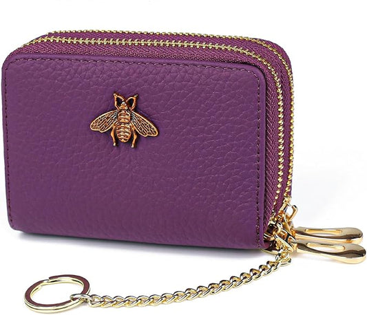 imeetu RFID Credit Card Holder, Small Leather Zipper Card Case Wallet for Women