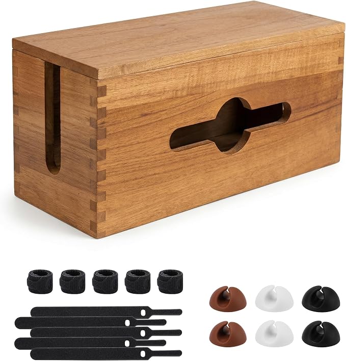 Cable Management Box,Cord Organizer Hide Desk Floor Wires,Home Office,Wood | Natural Wooden Cable Box Cover Power Strip Cord