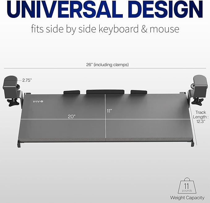 VIVO Kleine Tastaturablage Unter dem Schreibtisch ausziehbar mit Extra stabilem C-Klemmhalterungssystem, weißer Rahmen, MOUNT-KB05ES-A