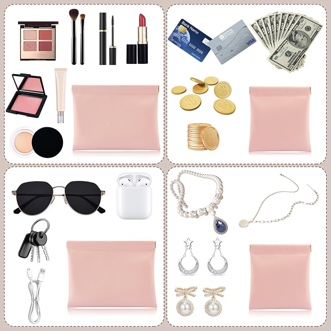 2 PCS Ladies Small Makeup Bag for Purse,Small Makeup Pouch,Purse organizer,Coin purse lipstick Cosmetic Accessories Organizer,Travel Set Organizer,Waterproof Portable Zipperless Self-Sealing (Pink)