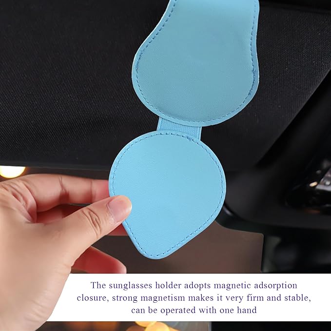 KVAEY Bling Sunglass Holder for Car Visor, Magnetic Leather Visor Clip Glasses Holder with Sparkling Rhinestones, Crystal Visor Ticket Card Clip for Women Girls, Car Accessories (Blue & White)