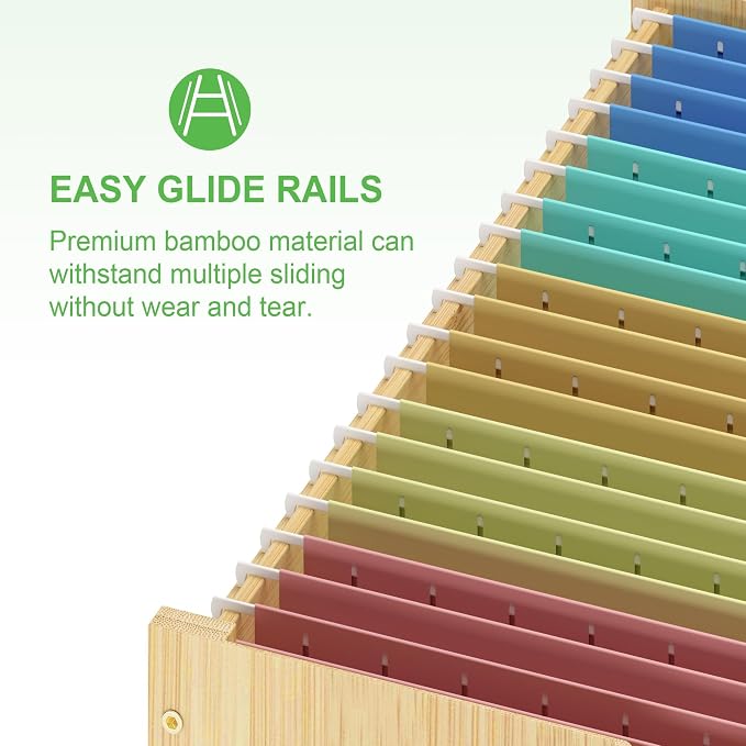 Hanging File Box Organizer for Letter Size, Bamboo Acrylic File Folder Storage with Lid Clear Moving Boxes Wooden with Handle Desktop Wood Filing Holder for Office Nature 1 Pack