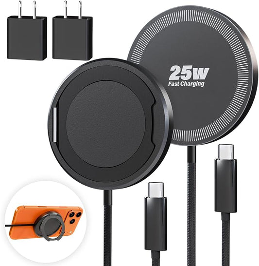 2Pack Magnetic Wireless iPhone Charger Fast Phone Charger with Stand, 6FT 25W Fast Phone Charging Pad Wireless Magnetic Charge for iPhone 17/17Air/16 Pro Max/16 Plus/15 Pro Max/AirPods3/2/Pro Black