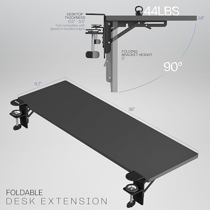 VIVO Clamp-on 36 x 12 inch Foldable Desk Extender, Wrist Support Arm Rest, Office Keyboard Tray, Side Table Extension Attachment, Black, DESK-EXT36