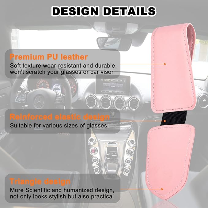 Hoffi Black Sunglasses Holder for car Visor, 2 Packs Magnetic Leather Sunglasses Clip for car Visor, car Accessories for Women and Men Interior, Visor Sunglasses Holder Clip（Black+Pink）