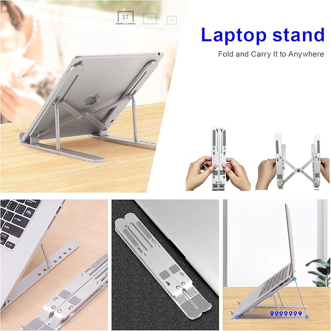 Laptop Stand - Adjustable Ergonomic Aluminum Stand, 7 Angle Anti-Slip, Compatible with 9-15.6 inch Laptops, Silver
