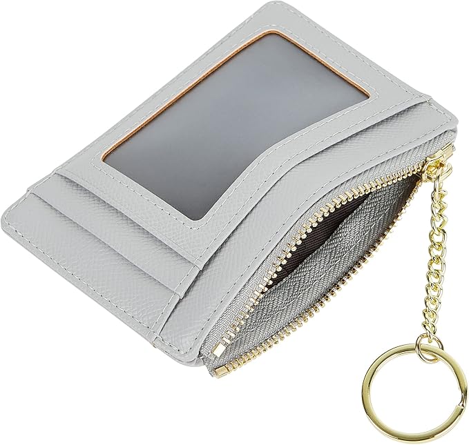 Women's Slim Minimalist Card Holder Coin Changes Purse Keychain Front Pocket Wallet With ID Window