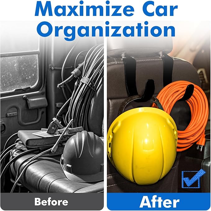 Travel Depot XL Hard Hat Holder for Truck Seat – Heavy-Duty Headrest Hooks, Hardhat Buddy Hanger & Seat Back Organizer for Hard Hats, Bags & Gear, Truck Accessory Organizer, 4-Pack