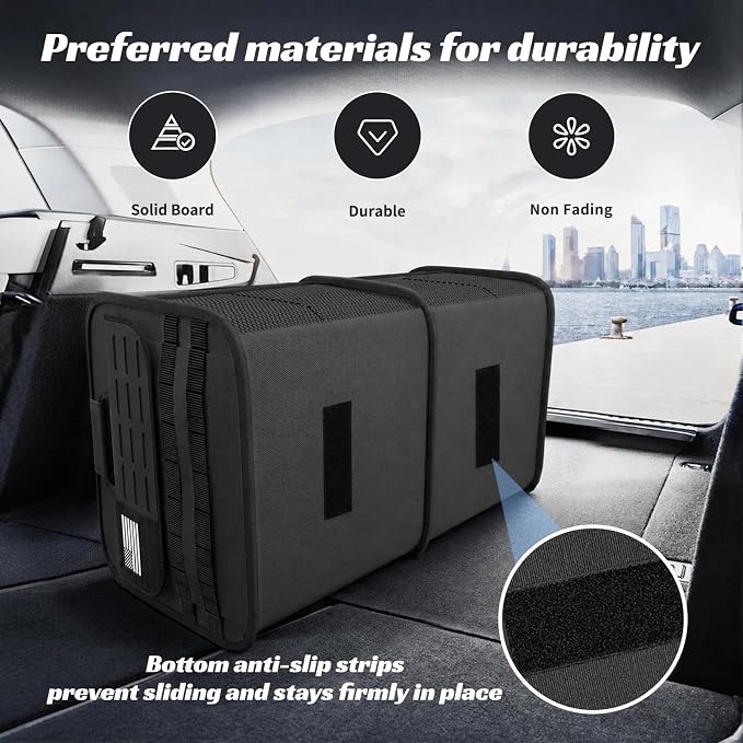 Sposuit Car Trunk Organizer for SUV - 65L Collapsible Tactical MOLLE Car Storage with Reinforced Handles & Multiple Pockets, Sturdy Trunk Organizers for Groceries, Tools & Outdoor Storage (Black)