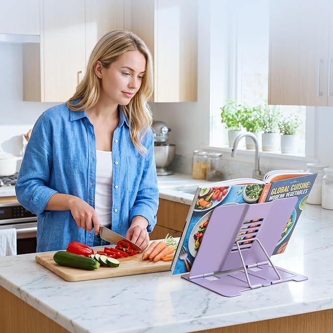 Book Stand, Book Holder, Book Stand for Reading – for Desk & Music | 6 adjustable angles, sturdy metal anti-slip, foldable & compact, holds cookbooks & tablets, great for students