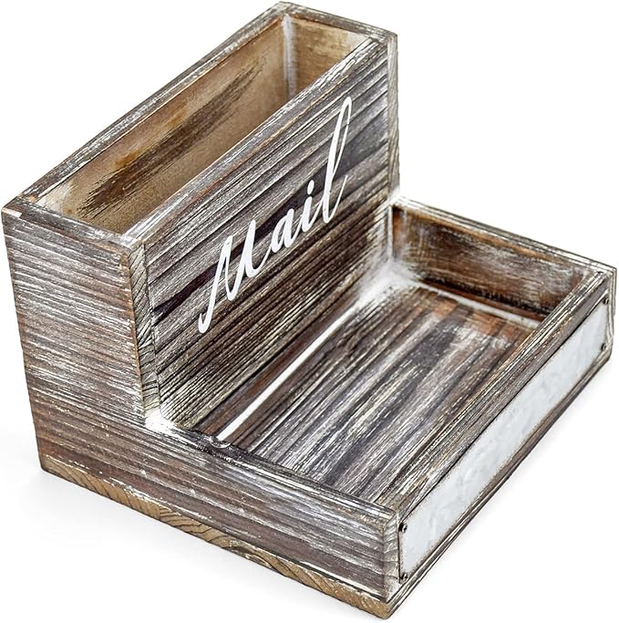 OKSQW Farmhouse Mail Organizer Countertop Letter Sorter Caddy 2 Tier Rustic Mail Tray Wooden Mail Holder File Organizer Bill Paper Folder Office Desk Accessories Rustic Office Supplies Home Decor