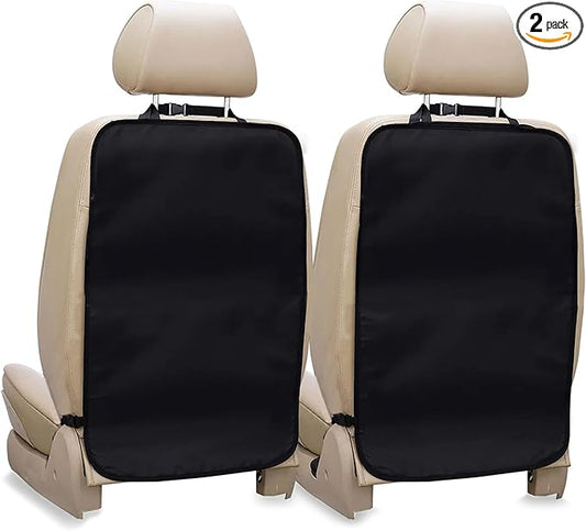 EcoNour 2 Pack Large Back Seat Protector for Kids Feet | Premium Waterproof Kick Mats | Durable Black Backseat Cover for Child to Protect from Dirt, Mud & Scratches | Automotive Travel Accessories