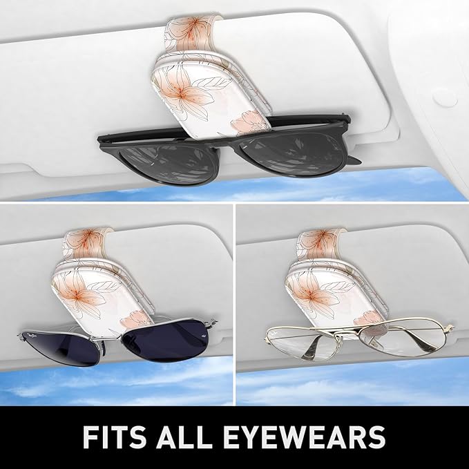 Sunglasses Holder for Car Visor, Magnetic Leather Car Sunglass Holder, Car Sun Visor Glasses Hanger Clip, Car Interior Accessories for Women Men, Fits All Size Eyeglasses