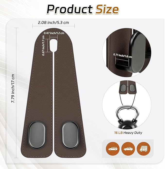 4 Pack Car Headrest Hooks for 2014-2022 Land Rover Range Rover Sport， Back Seat Hanger Storage Organizer Vehicle Interior Holder Heavy Duty Metal,Brown