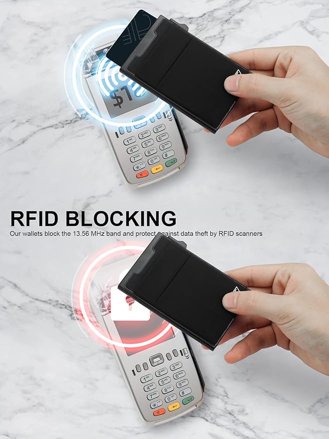 TOYFID Slim Wallet for Men - Pop Up Card Holder Wallet,Minimalist Business Wallet,Credit Card Wallet with Money Pocket,Metal Card Case Wallet,RFID Blocking,Can Hold 6 Credit Cards