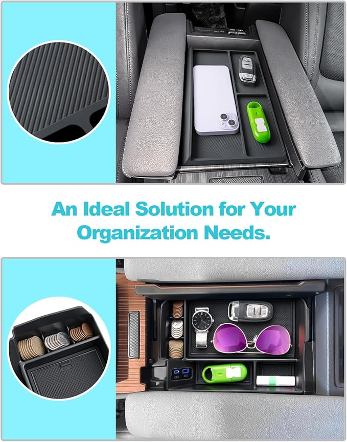 CDEFG 2PCS for 2021-2025 2026 Toyota Sienna Center Console Organizer for 2021-2026 Toyota Sienna Accessories Middle Console 2021-2026 Sienna Nonslip Mat Cellphone Barrier (Not for Fridge Box)