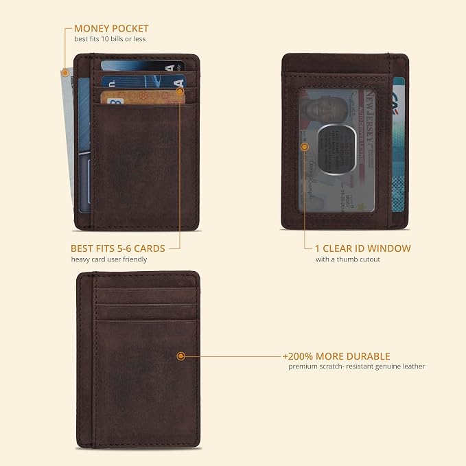 Oak Leathers Leather Slim Minimalist Wallet for Men & Women RFID Front Pocket Leather Card Holder Wallets (Mulberry)