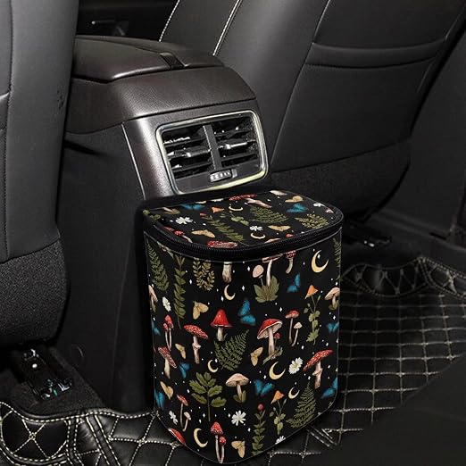 Mushroom Butterfly Floral Hanging Garbage Bin Cute Car Accessories Multipurpose Trash Bin Decoration Car Interior for Men and Women