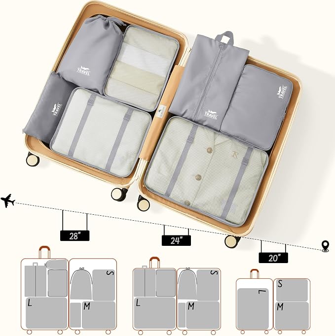 8 Set Packing Cubes for Travel Luggage Organizer Bags for Family, Mesh Packing Cubes for Suitcases, Travel Essentials Bags Set for Women & Men