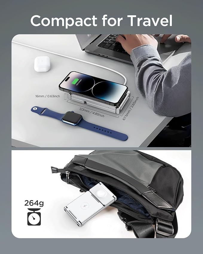 Magnetic Charging Station,Hohosb 3 in 1 Foldable Zinc Alloy Wireless Charger Stand[Compatible with Magsafe Charger] for iPhone 15/14/13/12 Series, AirPods Pro/3/2,Apple Watch/iWatch-White