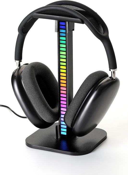 Headphone Stand, Headset Stand, LED Multi-Color Light, 2 in 1, Headset Holder Gaming Accessories, Tabletop Setup (Black)