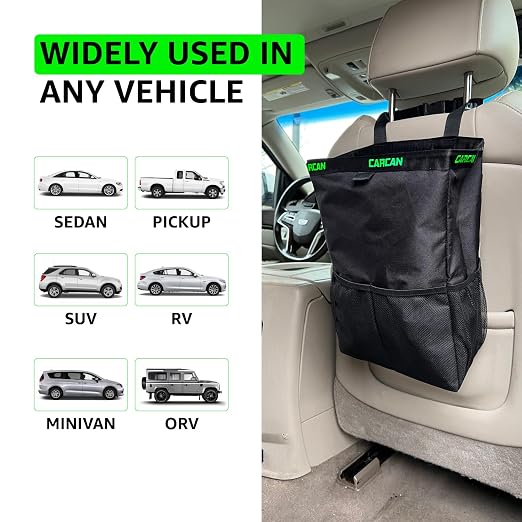 CarCan The Original 3 in 1 Hanging Car Trash Can for Back Seat, Cooler & Storage Bag – Metal Framed, Washable & Reusable Car Trash Bin with 3 Pockets Pack of 10