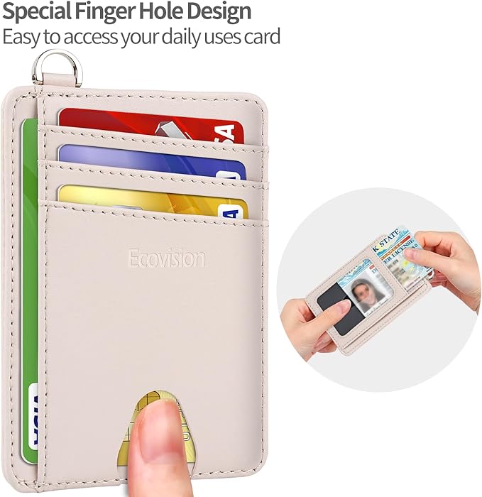 EcoVision Slim Minimalist Front Pocket Wallet, RFID Blocking Credit Card Holder Wallet with Detachable D-Shackle for Men Women