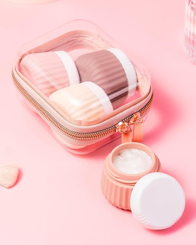 Mrsdry Travel Containers for Toiletries 4 Pack, Clear Hard Zipper Case, TSA Approved Travel Size Toiletries, With Clear Bag Leak Proof Silicone Jars, Creams Jars Carrying Small Items