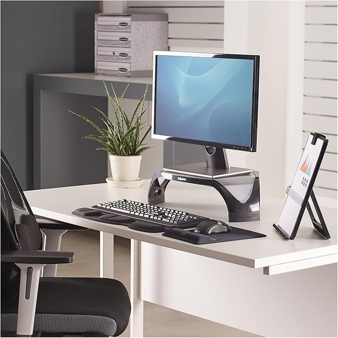 Fellowes 8020101 Corner Monitor Riser, Adjustbl,18-1/2-Inch x12-1/2-Inch x5-1/8-Inch, BK/GY