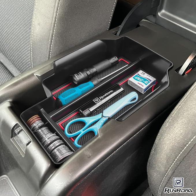 RUNROAD Center Console Organizer Tray Compatible with Chevy Colorado/GMC Canyon 2015 2016-2020 2021 2022 Accessories, Insert ABS Secondary Storage Box Armrest Tray Coin Holder Red