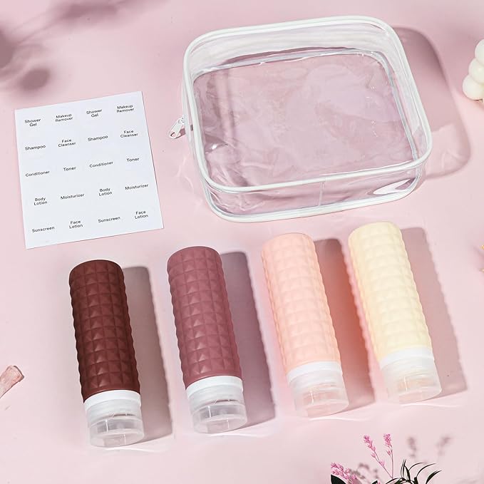 Travel Bottles for Toiletries, TSA Approved Travel Size Containers, Leak Proof Silicone Shampoo Bottles, Small Toiletry Containers with Clear Bag for Shampoo Conditioner Lotion