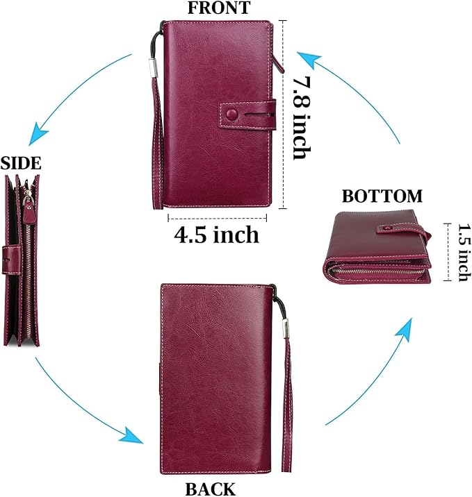 FT FUNTOR Women's Big Fat RFID Blocking Wallet Leather Zip Around Clutch Large Phone Organizer Wristlet