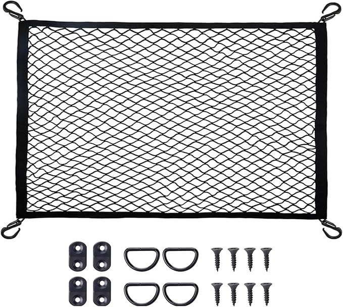 Cargo Net for SUV with Hooks, Adjustable Highly Elastic Storage Organizer Net for Car, Pickup Trucks,Mesh Organizer 3.3'x2' Stretches to 6'x4', Black