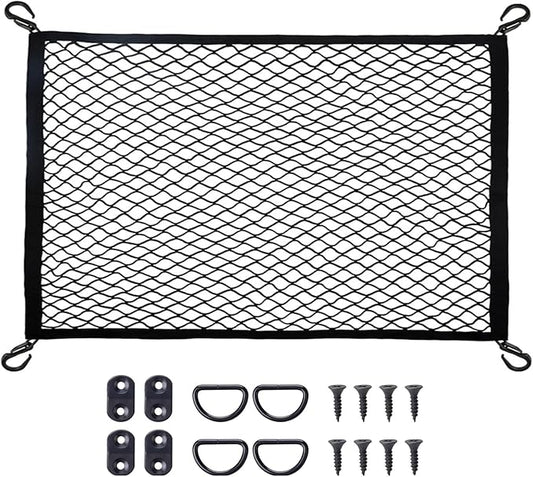 Cargo Net for SUV with Hooks, Adjustable Highly Elastic Storage Organizer Net for Car, Pickup Trucks,Mesh Organizer 3.3'x2' Stretches to 6'x4', Black